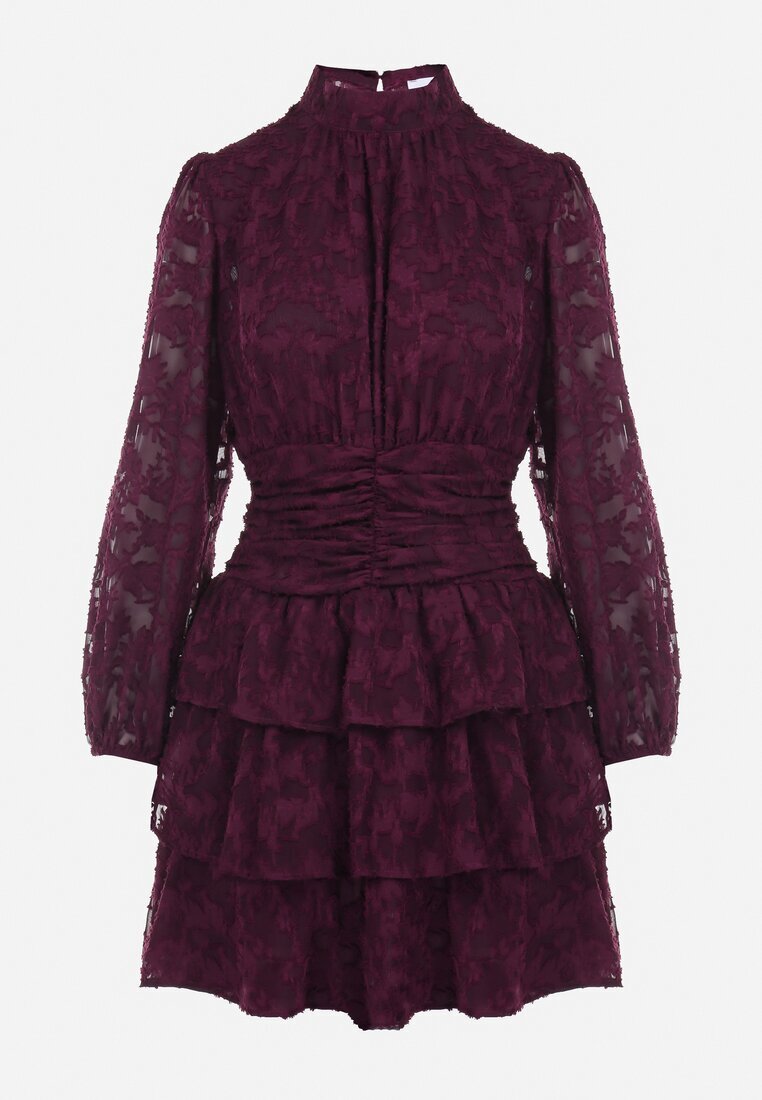 retro & icone Rochie mov cambrată mini dantelată cu volane Ciluna