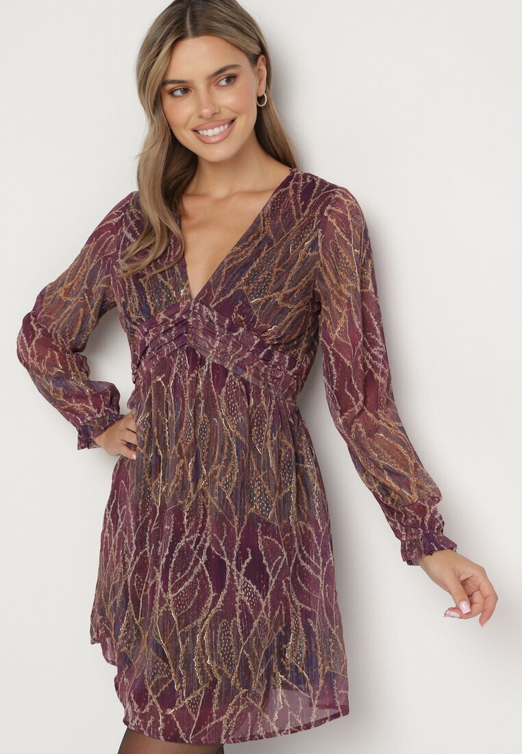 retro & icone Rochie Mov Cloș din Material Transparent Strânsă sub Bust Evandrella