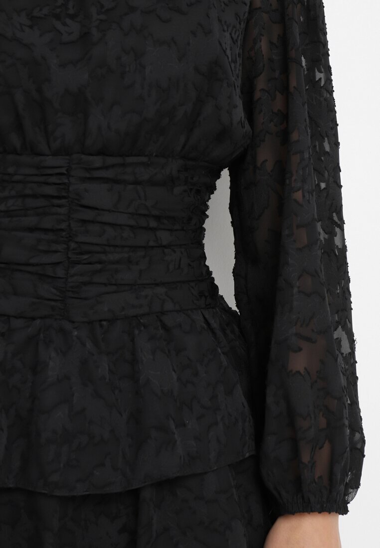 retro & icone Rochie Neagră Cambrată Mini Din Dantelă cu Volane Ciluna
