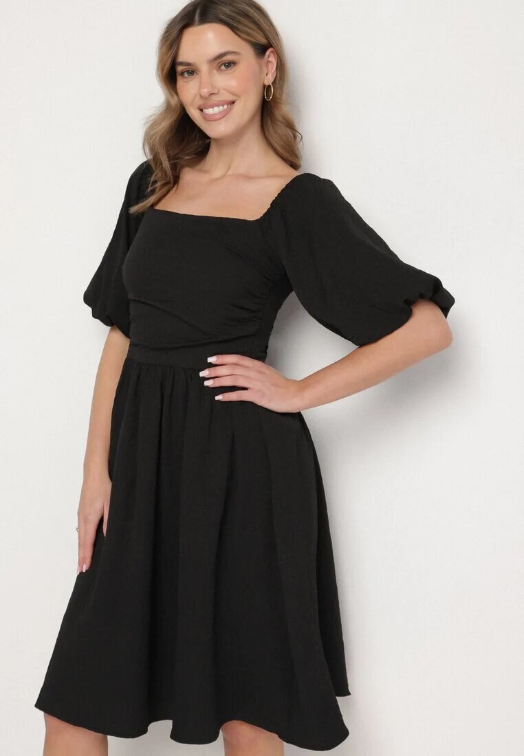 retro & icone Rochie Neagră cu croi evazat cu mâneci bufante Maradora