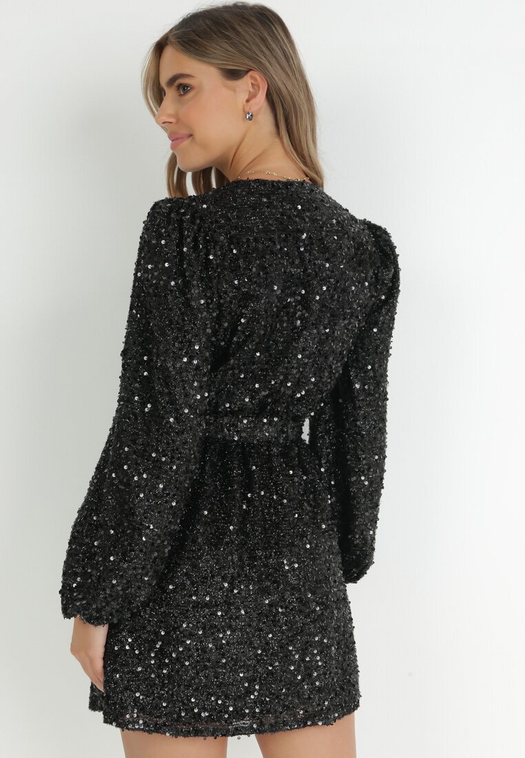 retro & icone Rochie Neagră Cu paiete cu decolteu petrecut Cidoly
