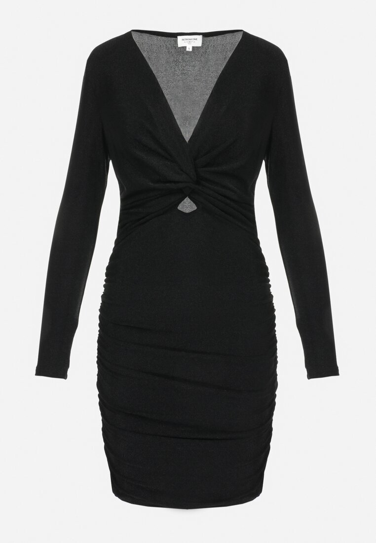 retro & icone Rochie Neagră Drapată cu Decolteu tip plic Mephi