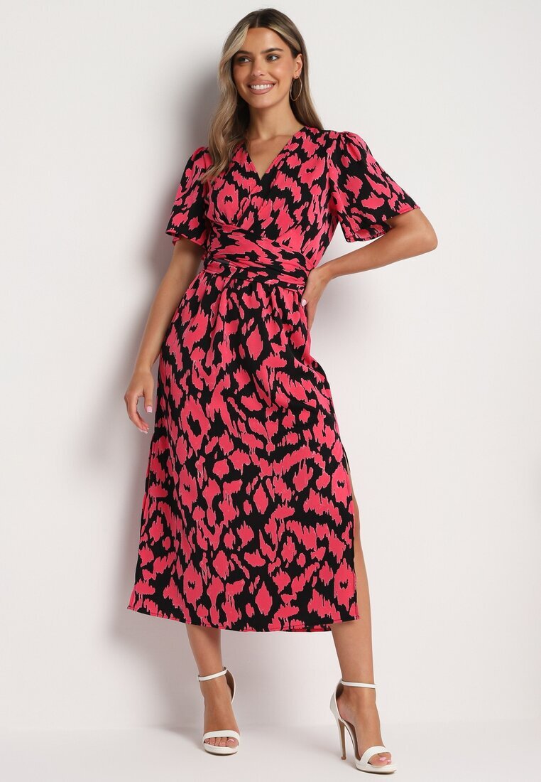 retro & icone Rochie petrecută Negru-Roz cu elastic în talie și cordon textil cu decupaje decorative Agea