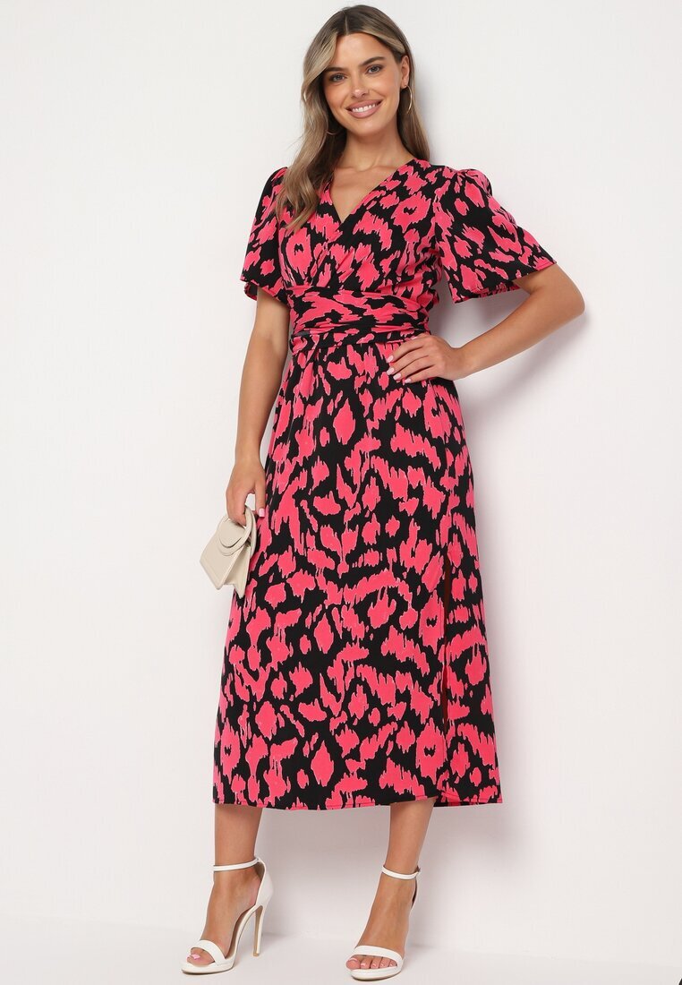 retro & icone Rochie petrecută Negru-Roz cu elastic în talie și cordon textil cu decupaje decorative Agea