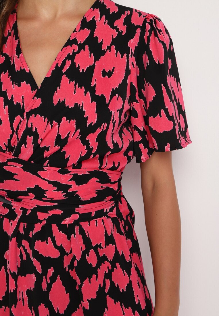 retro & icone Rochie petrecută Negru-Roz cu elastic în talie și cordon textil cu decupaje decorative Agea