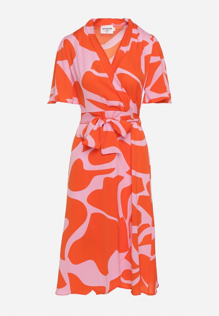 retro & icone Rochie Portocalie-Roz Croi petrecut cu Legătură în Talie Raviara