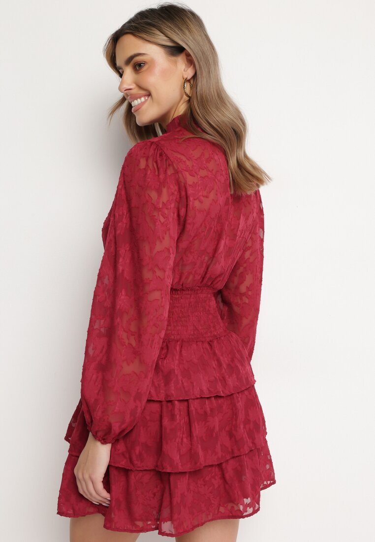 retro & icone Rochie roșie cambrată mini din dantelă cu volane Ciluna