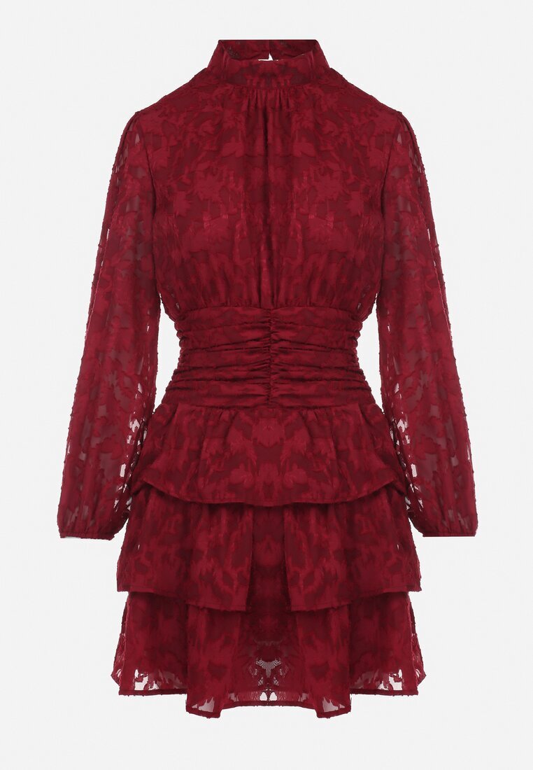 retro & icone Rochie roșie cambrată mini din dantelă cu volane Ciluna