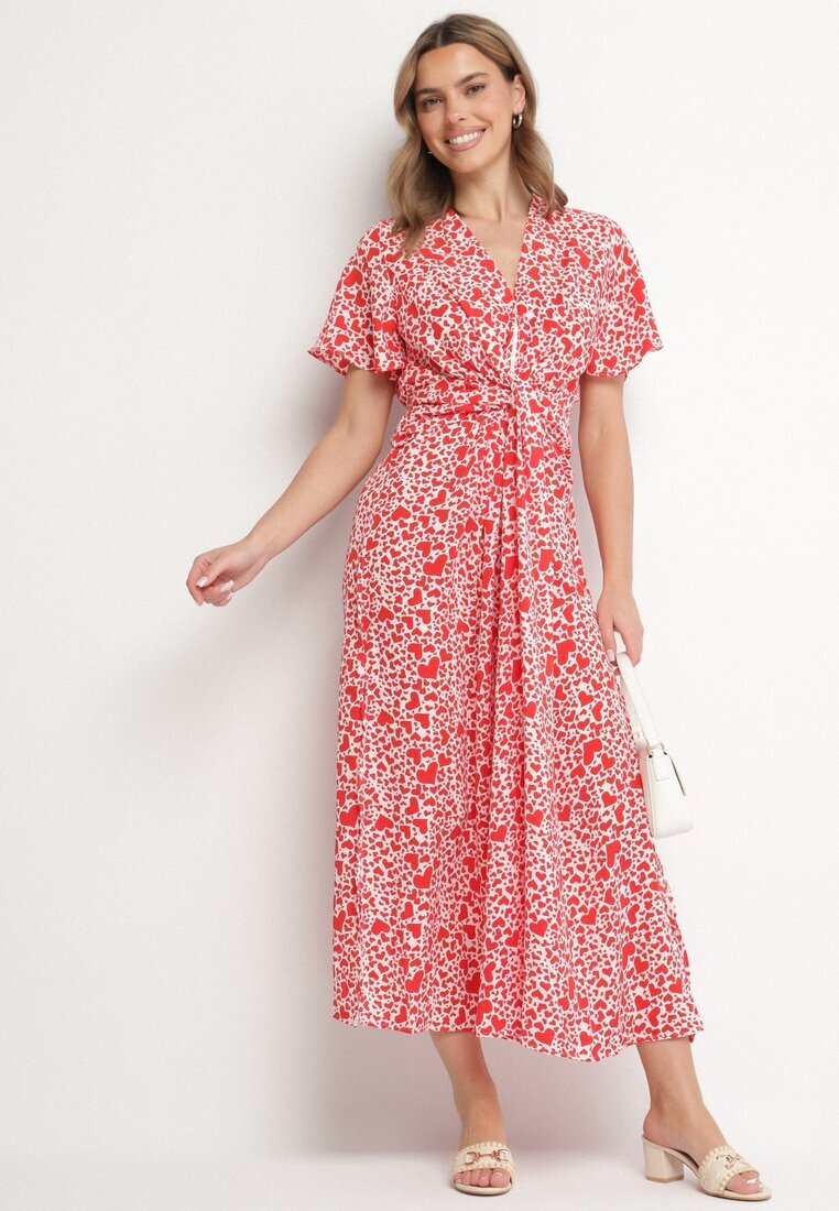 retro & icone Rochie Roșie Clopot cu Fentă pe Lateral cu Inimioare Sallimor