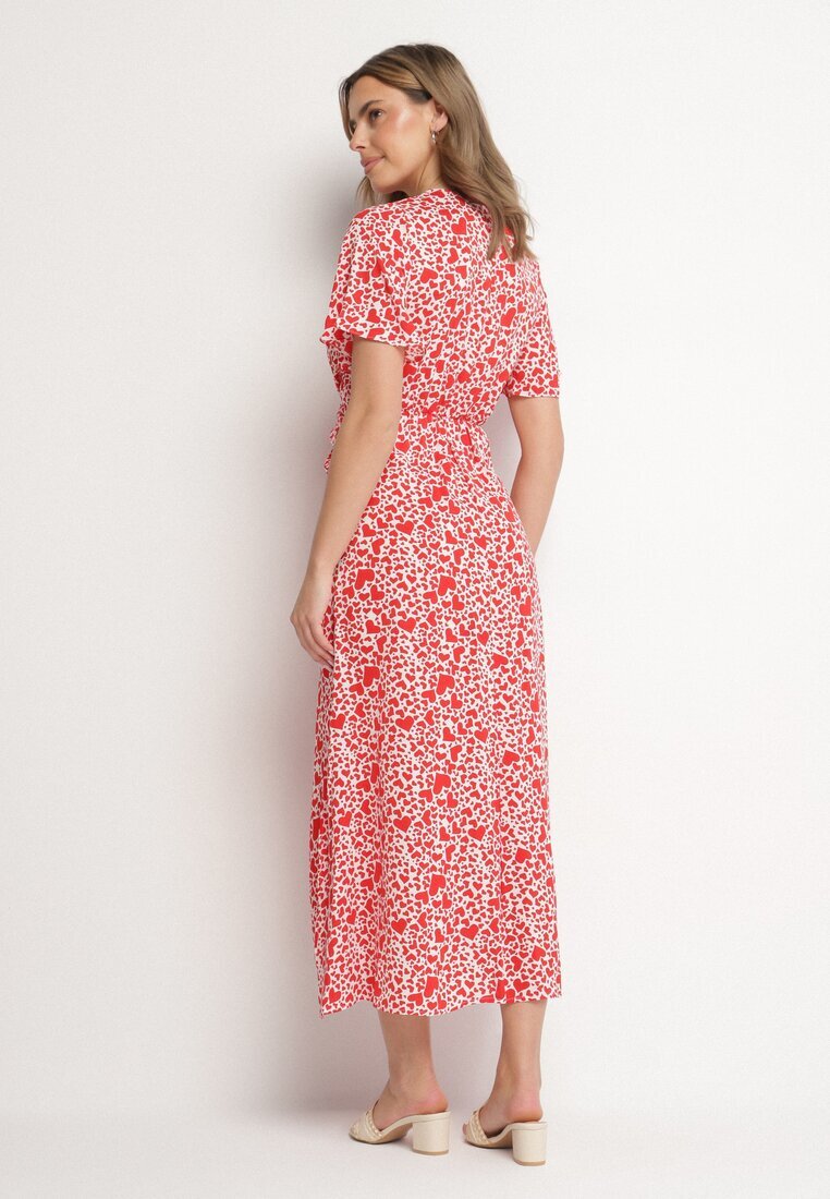 retro & icone Rochie Roșie Clopot cu Fentă pe Lateral cu Inimioare Sallimor