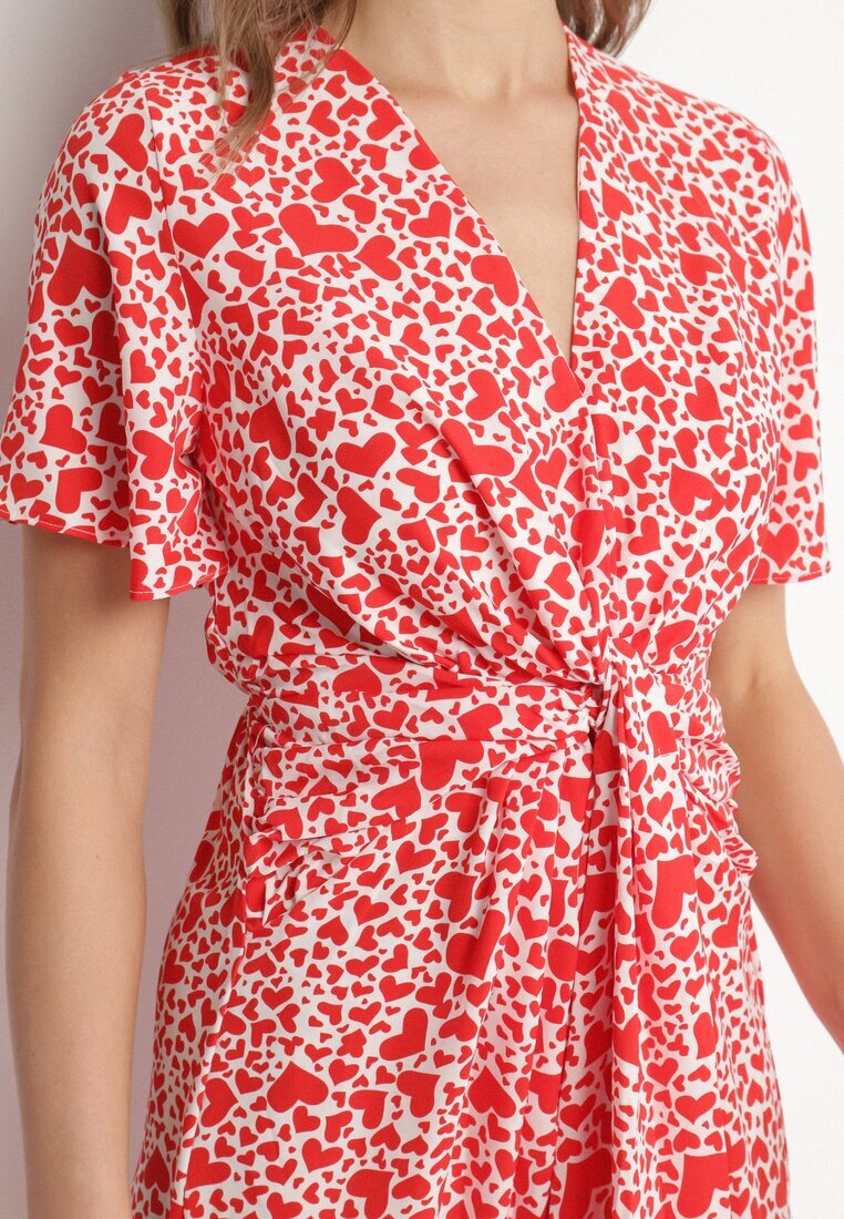 retro & icone Rochie Roșie Clopot cu Fentă pe Lateral cu Inimioare Sallimor