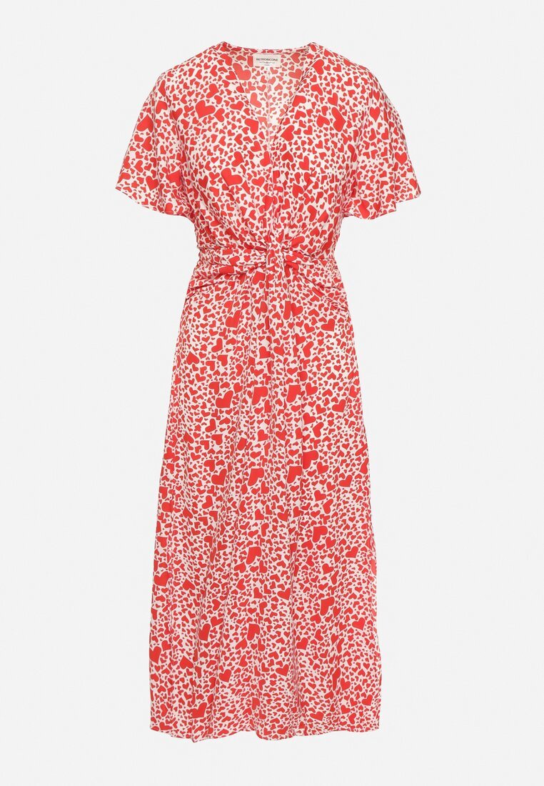 retro & icone Rochie Roșie Clopot cu Fentă pe Lateral cu Inimioare Sallimor