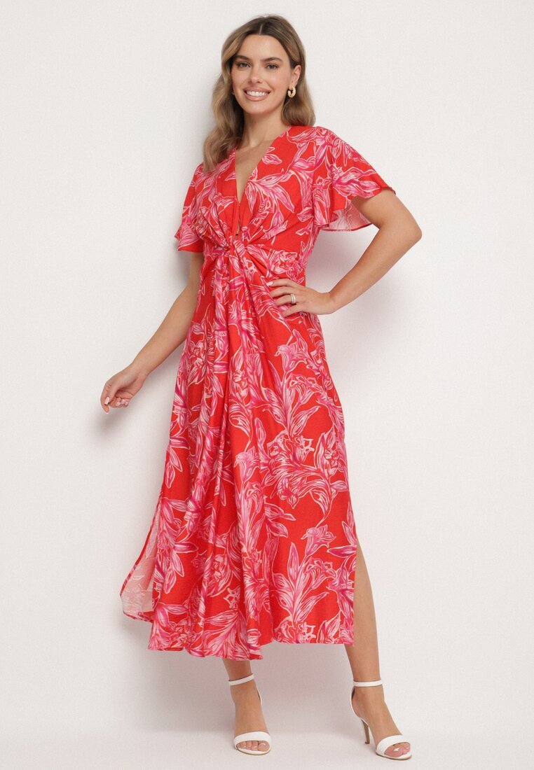 retro & icone Rochie roșie din vâscoză cu model abstract Lunalisa
