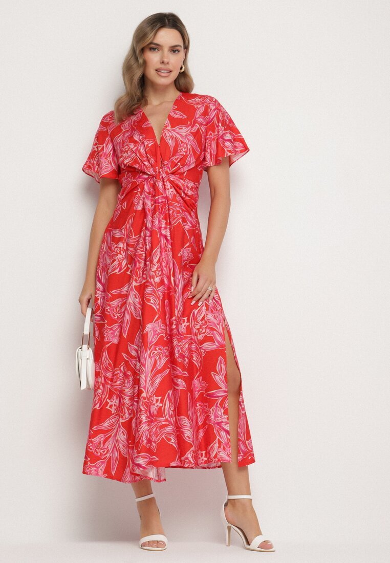 retro & icone Rochie roșie din vâscoză cu model abstract Lunalisa