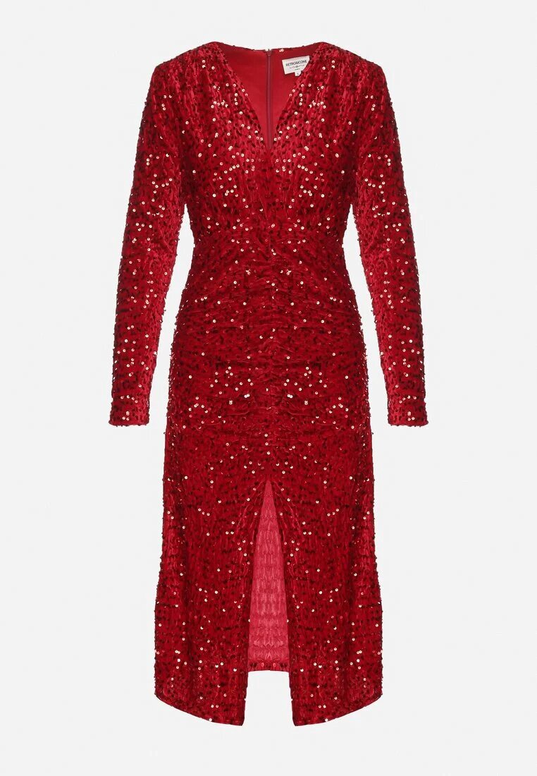 retro & icone Rochie Roșie Petrecută Încrețită Cu Paiete Bonilda