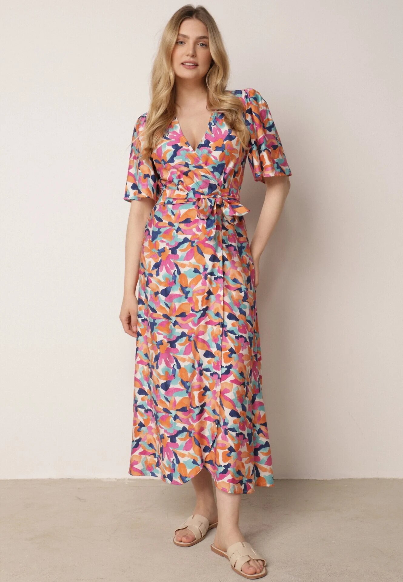 retro & icone Rochie Roz-bej Petrecută Cu flori Cu cordon textil în talie Quapia