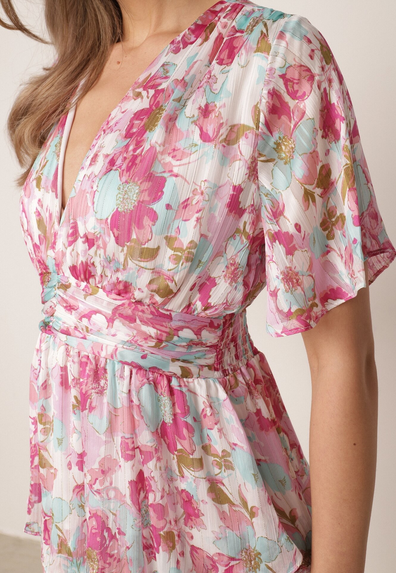 retro & icone Rochie Roz Cloș cu elastic în talie decorată cu volane și căptușeală tricotată Xinelia