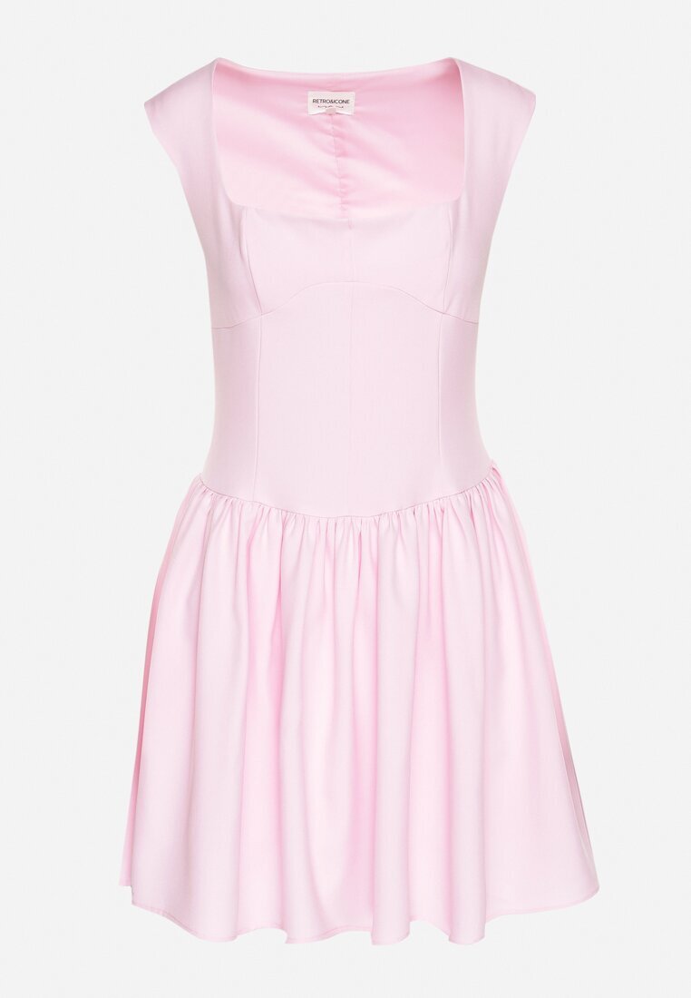 retro & icone Rochie Roz Cloș Ornată cu Decolteu Pătrat Halelira