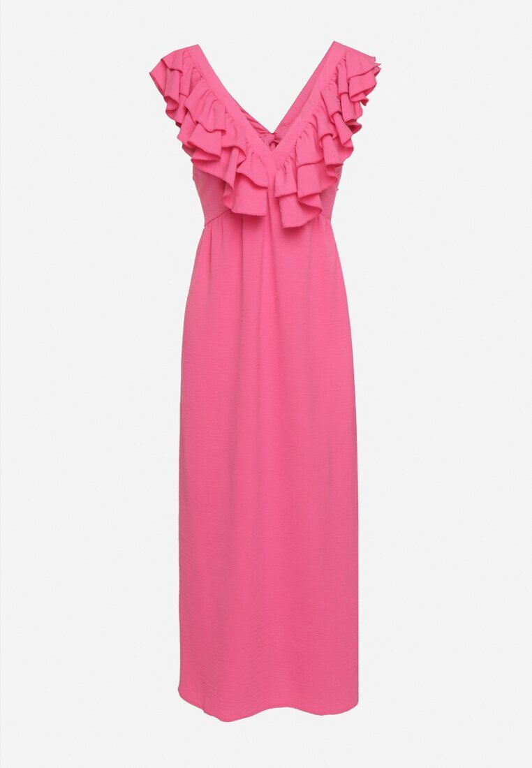 retro & icone Rochie Roz Cocktail pe bretele cu volan și elastic la spate și decupaje Vimareina
