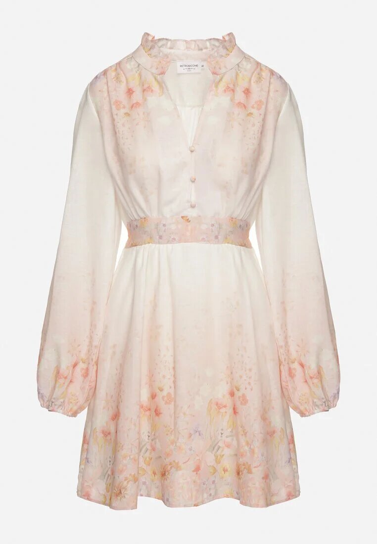 retro & icone Rochie Roz cu flori cu croi evazat cu mâneci bufante Tulhira
