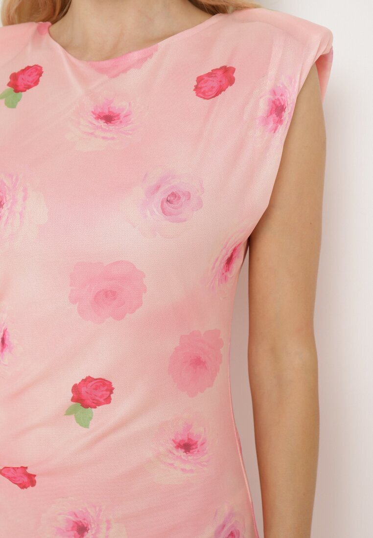 retro & icone Rochie Roz Din plasă cu croială mulată cu imprimeu floral Vomeria