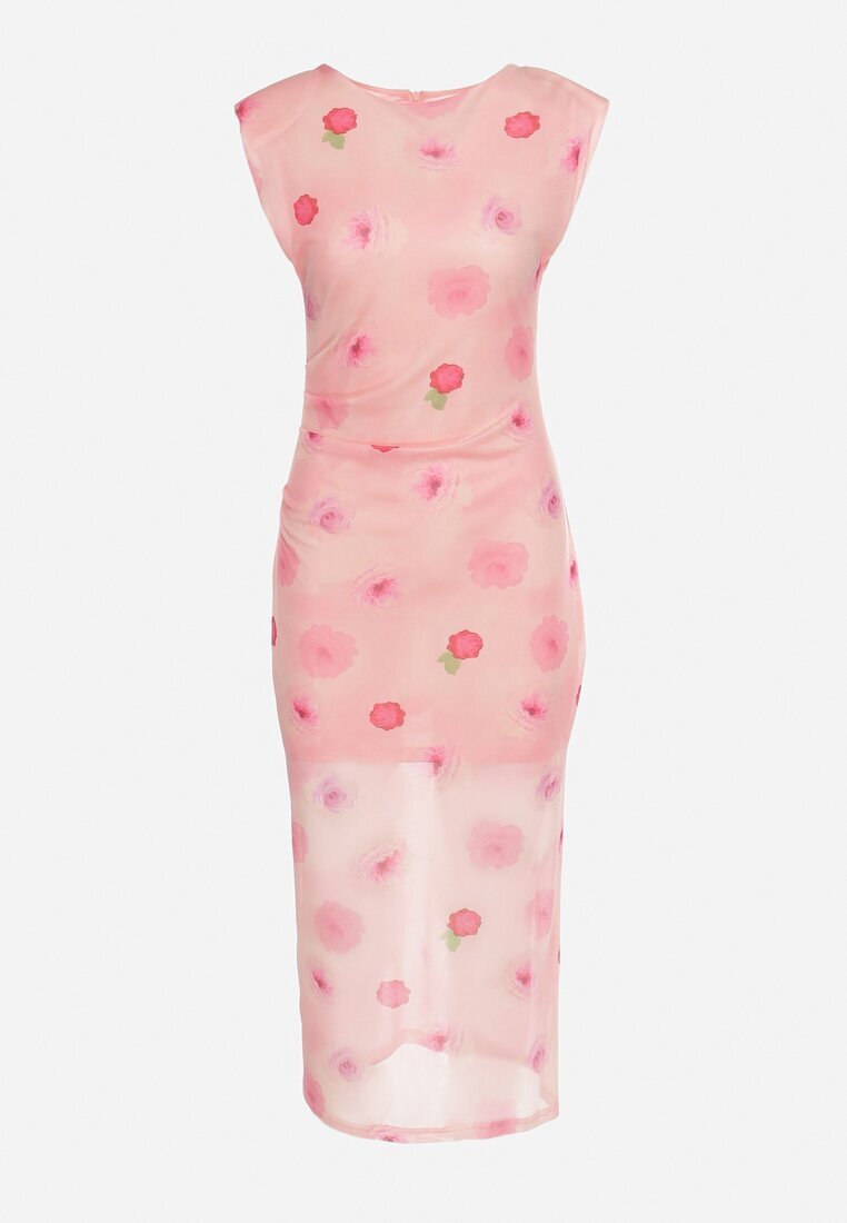 retro & icone Rochie Roz Din plasă cu croială mulată cu imprimeu floral Vomeria