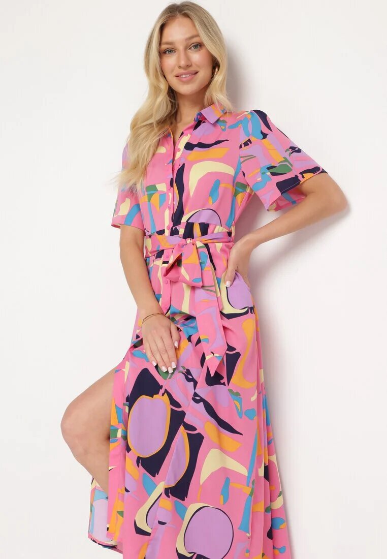 retro & icone Rochie tip cămașă Rozalie cu model abstract cu legătură în talie Zobia