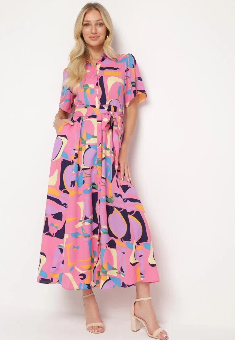 retro & icone Rochie tip cămașă Rozalie cu model abstract cu legătură în talie Zobia