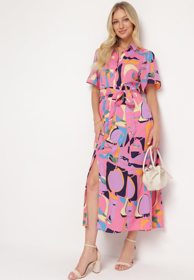 retro & icone Rochie tip cămașă Rozalie cu model abstract cu legătură în talie Zobia