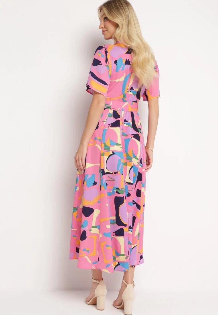 retro & icone Rochie tip cămașă Rozalie cu model abstract cu legătură în talie Zobia