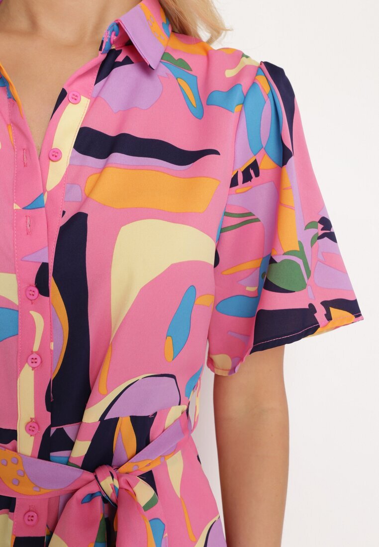 retro & icone Rochie tip cămașă Rozalie cu model abstract cu legătură în talie Zobia