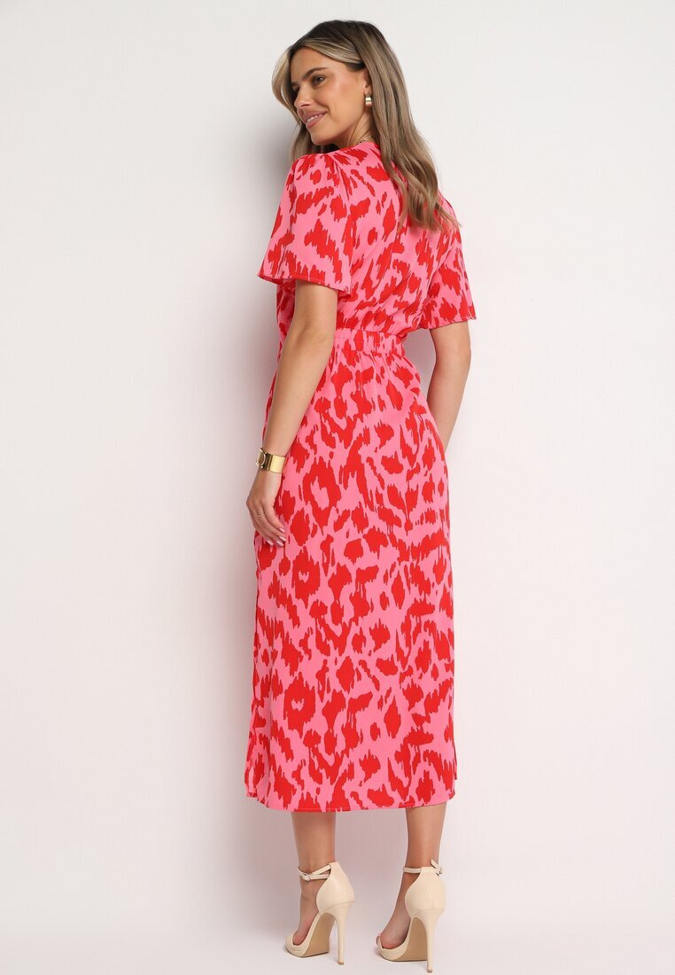 retro & icone Rochie tip plic Roșu-Roz cu elastic în talie și curea din material textil cu decupaje decorative Agea