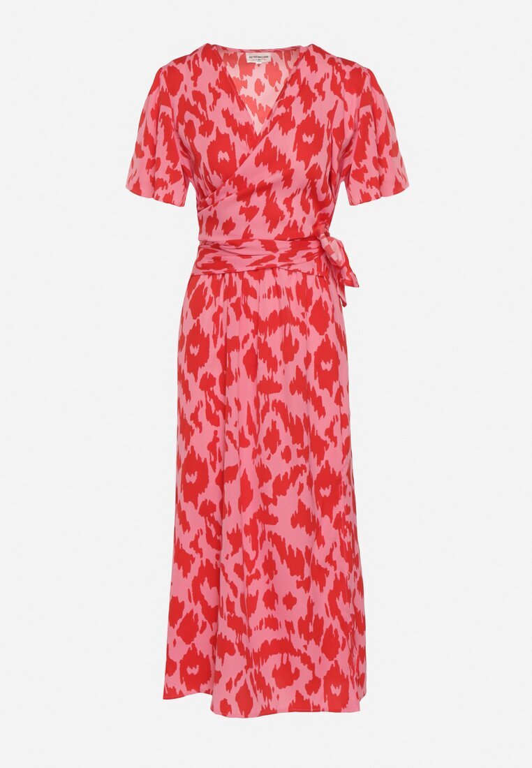 retro & icone Rochie tip plic Roșu-Roz cu elastic în talie și curea din material textil cu decupaje decorative Agea