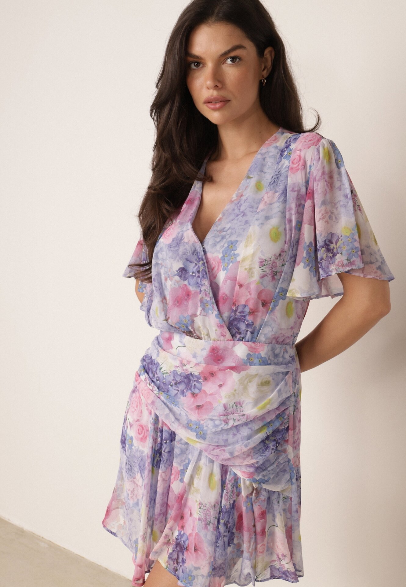 retro & icone Rochie vaporoasă cu flori croi petrecut cu tiv dublu Endane Albastră