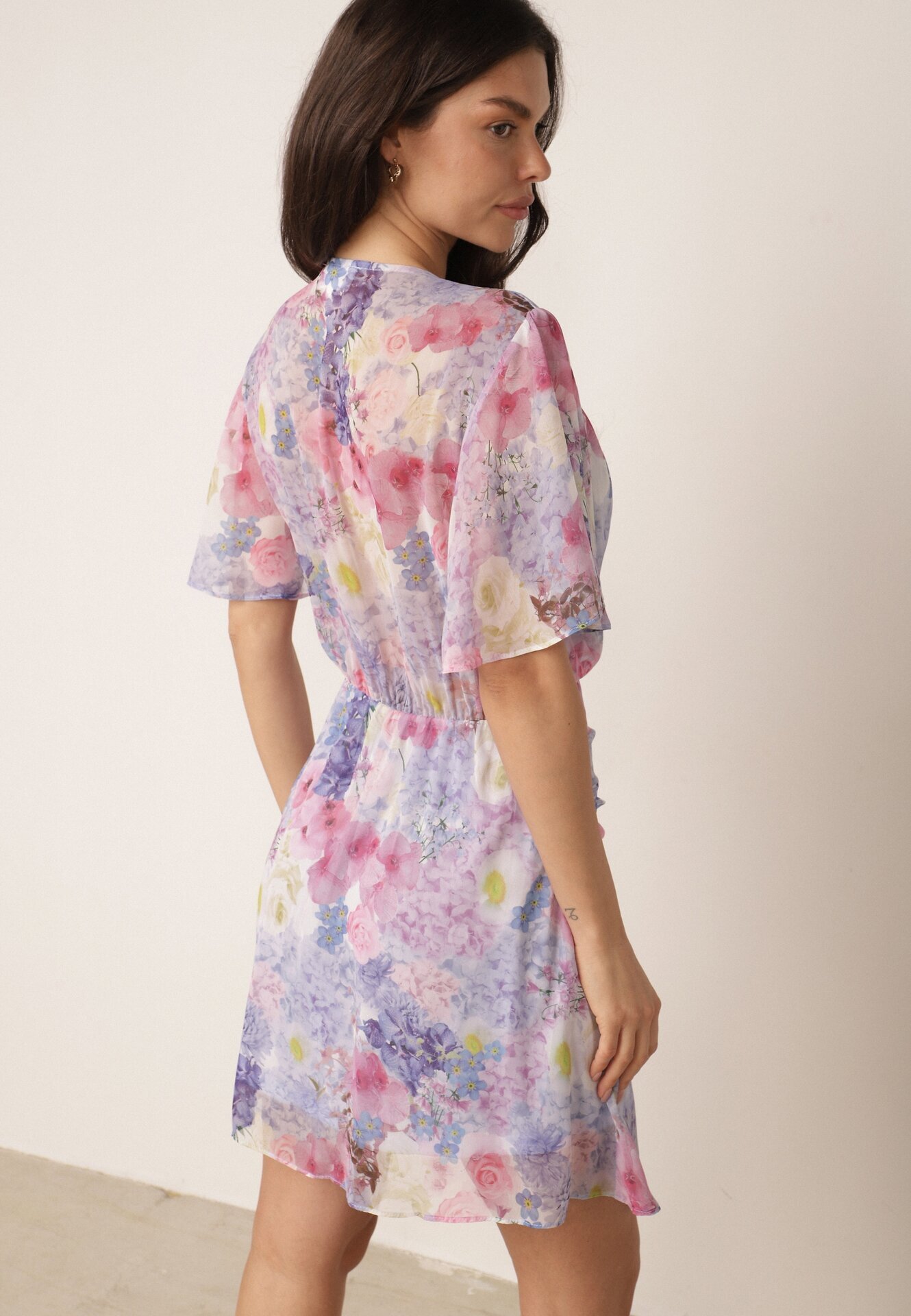 retro & icone Rochie vaporoasă cu flori croi petrecut cu tiv dublu Endane Albastră