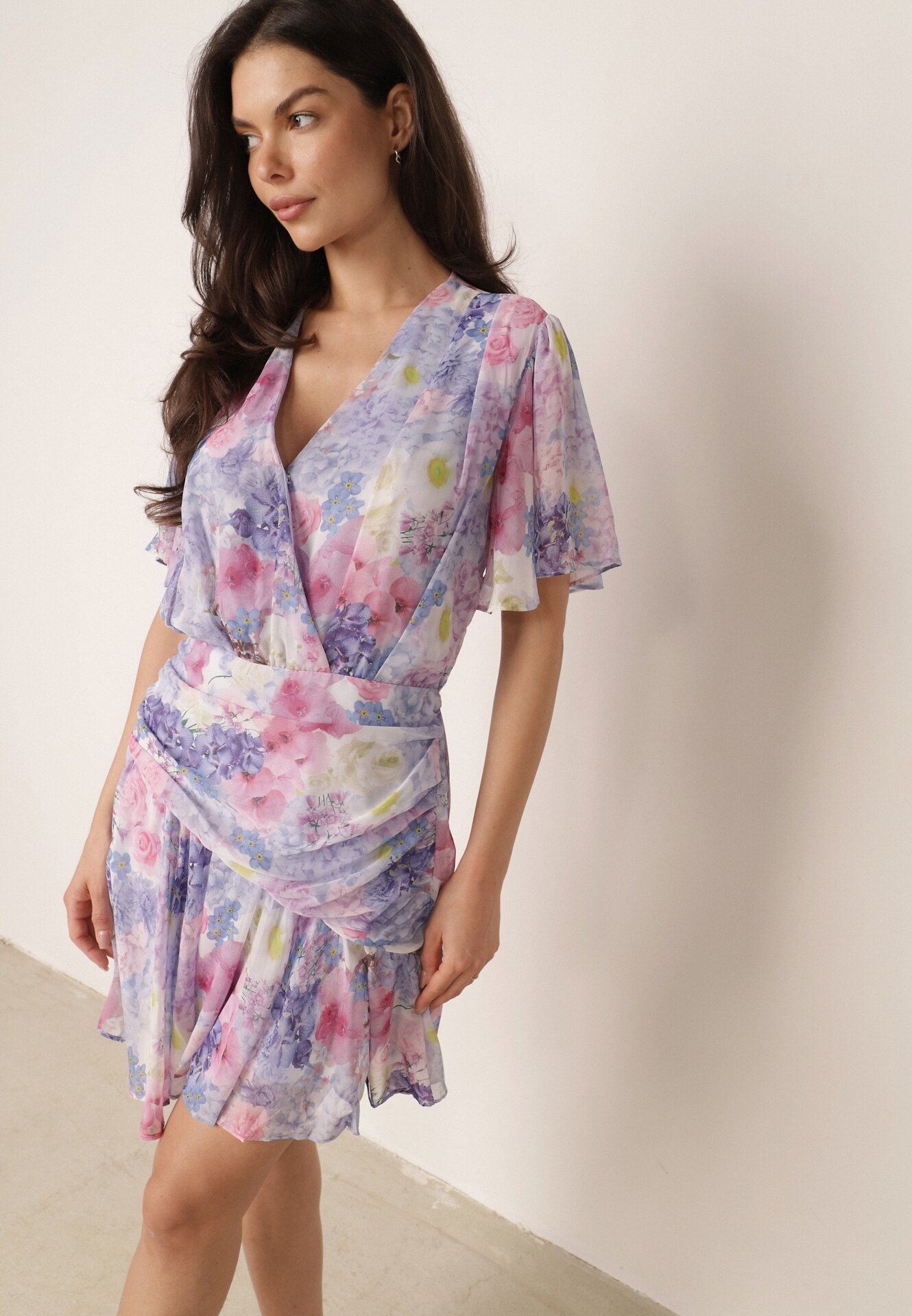 retro & icone Rochie vaporoasă cu flori croi petrecut cu tiv dublu Endane Albastră