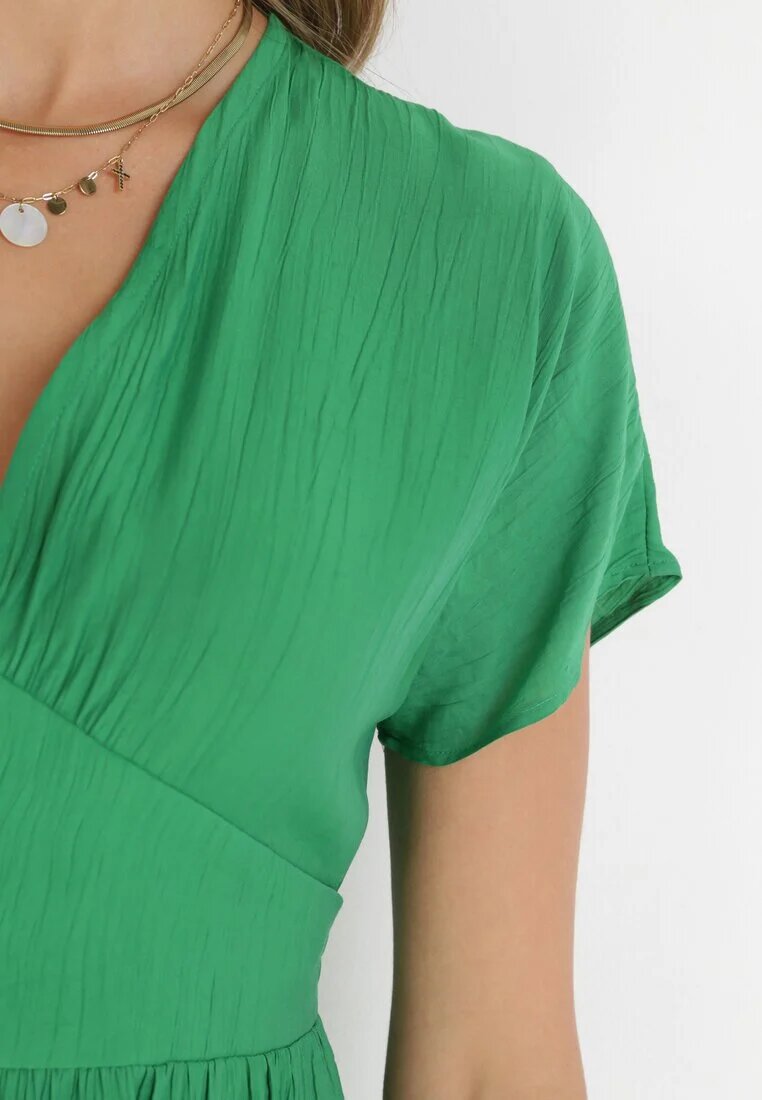 retro & icone Rochie Verde Cămașă Mini cu Volănaș și Nasturi Decorativi Nenka