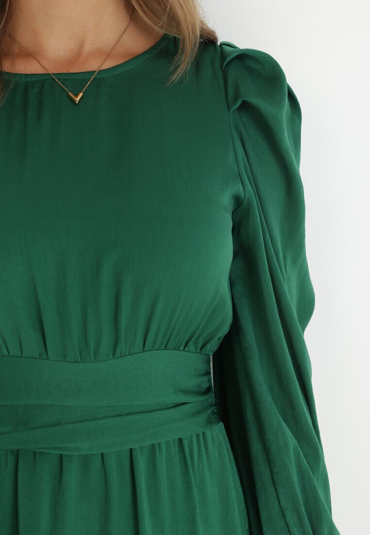 retro & icone Rochie Verde Cambrată cu Volane Klasino