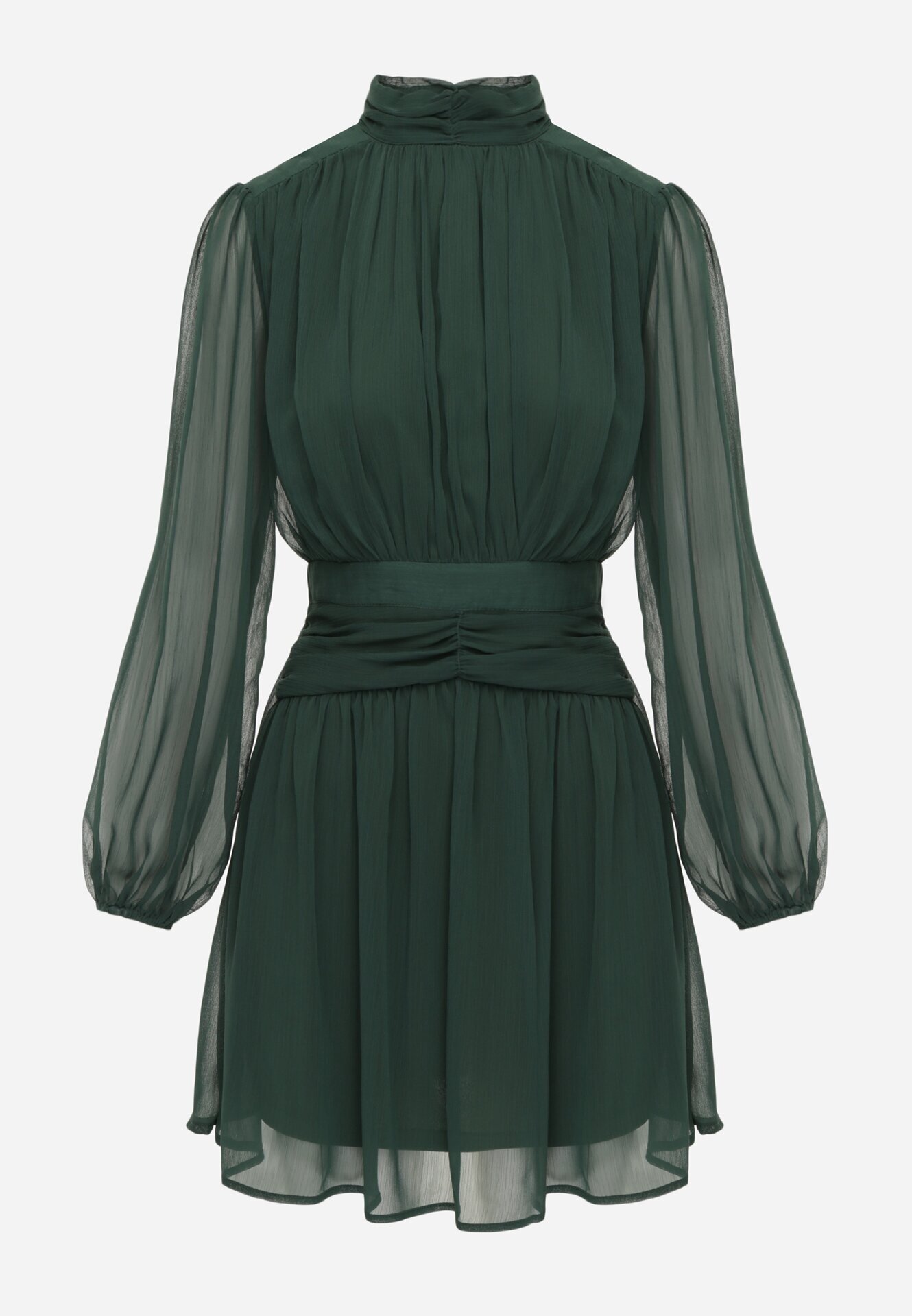 retro & icone Rochie Verde Cloș cu guler înalt cu încrețituri și cu umeri transparenți Belabria