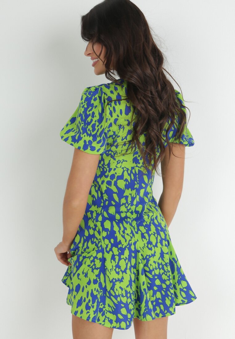 retro & icone Rochie Verde Cloș cu Print Fantezist Zarnadi