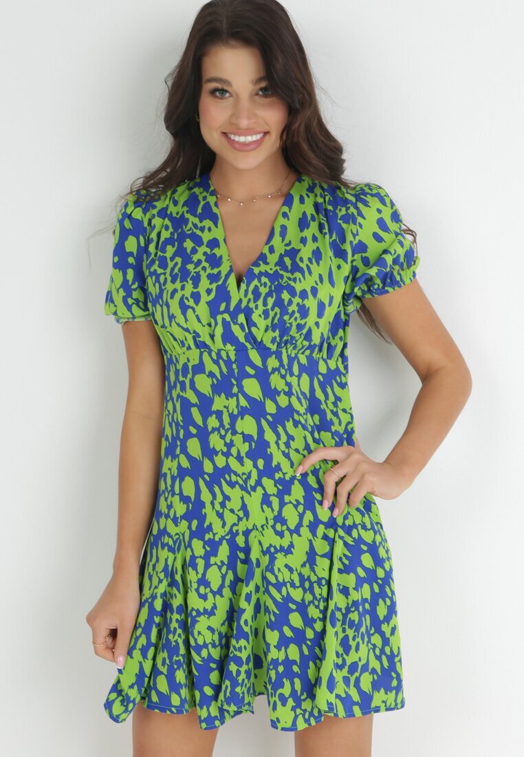 retro & icone Rochie Verde Cloș cu Print Fantezist Zarnadi