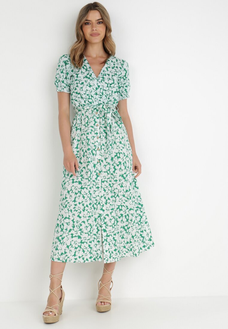 retro & icone Rochie Verde din Bumbac Delereia