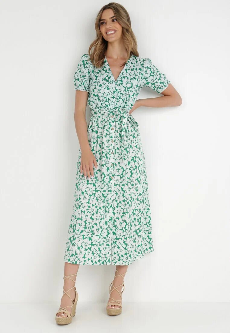 retro & icone Rochie Verde din Bumbac Delereia