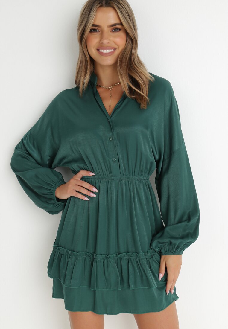 retro & icone Rochie Verde Închis cu Volane Nezisa