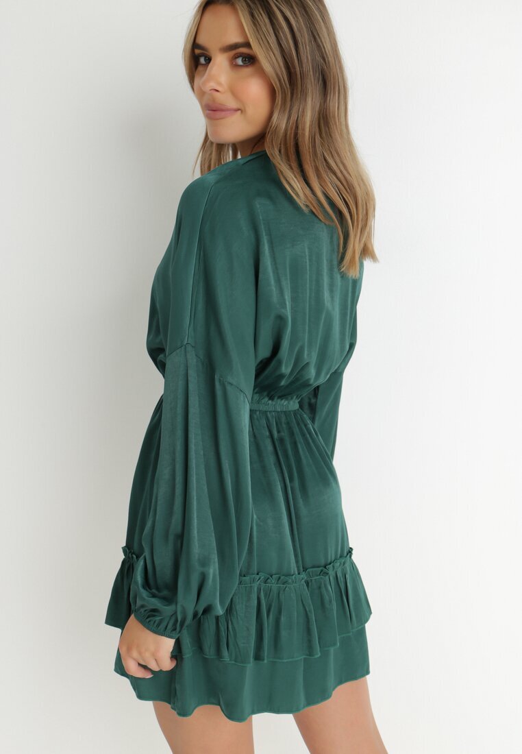 retro & icone Rochie Verde Închis cu Volane Nezisa