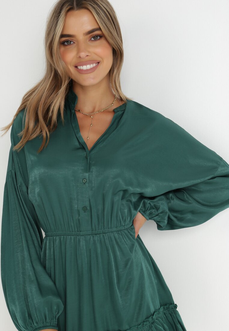 retro & icone Rochie Verde Închis cu Volane Nezisa