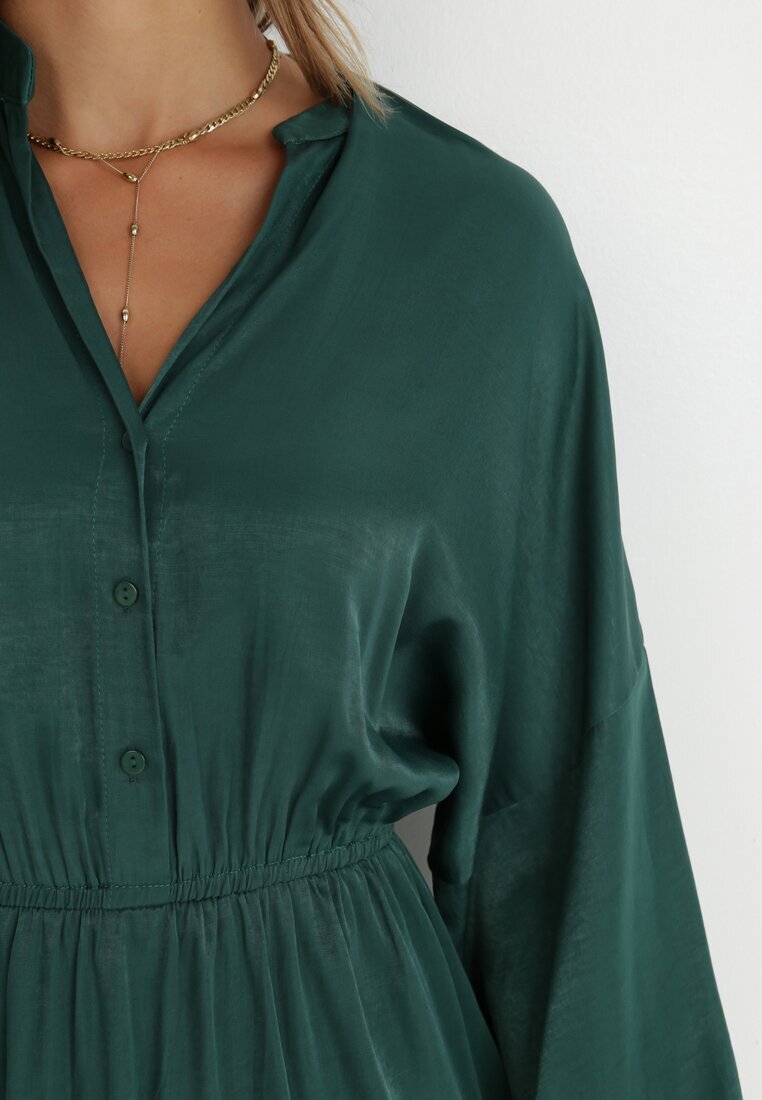 retro & icone Rochie Verde Închis cu Volane Nezisa
