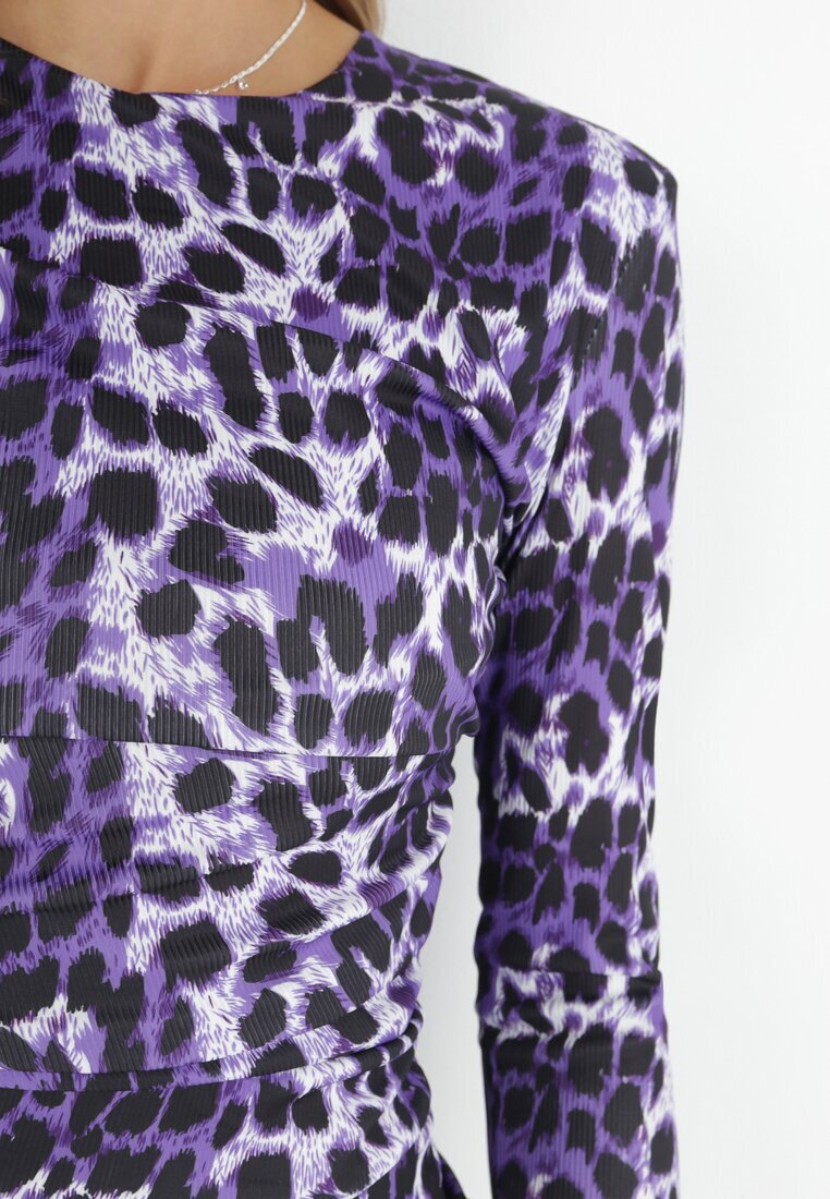 retro & icone Rochie Violet cu imprimeu leopard cu drapaj Valfo
