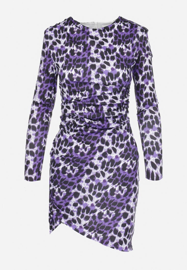 retro & icone Rochie Violet cu imprimeu leopard cu drapaj Valfo