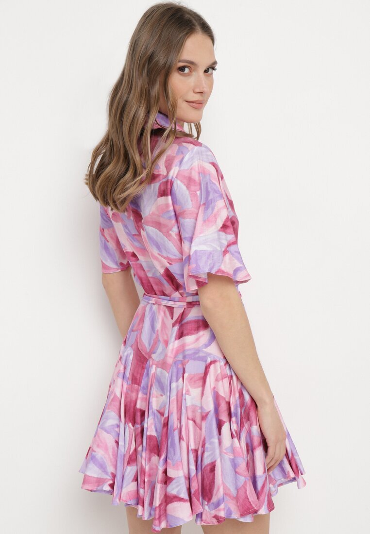 retro & icone Rochie Violet-Roz Cloche cu Volane și Curea Aquamar